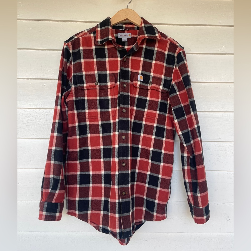 Carhartt Men's Casual Red and Black Flanneled Shirt